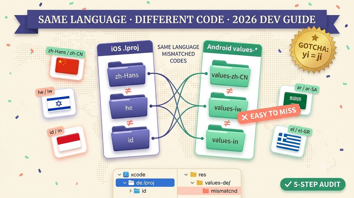 iOS .lproj vs Android values-* Locale Codes: Why They Never Match (2026 Developer Guide)