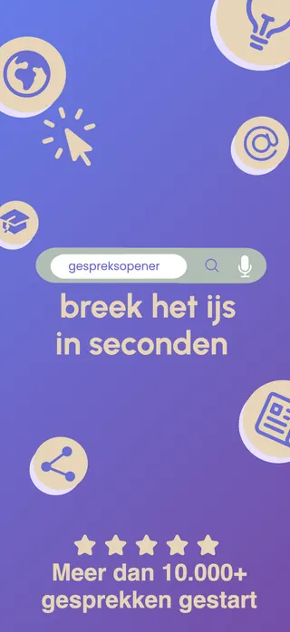 Conversation starter App Store screenshot set rendered in Nederlands