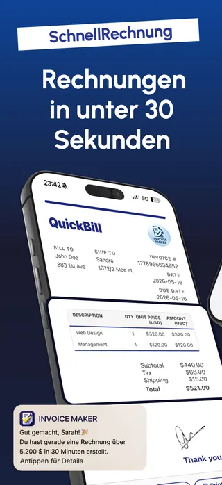Invoicing App Store screenshot set rendered in Deutsch