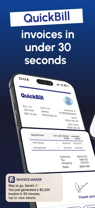 Invoicing App Store screenshot set rendered in English
