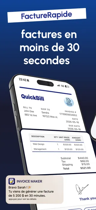 Invoicing App Store screenshot set rendered in Français