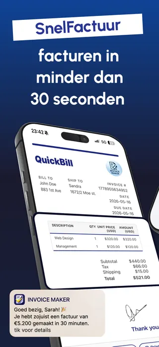 Invoicing App Store screenshot set rendered in Nederlands