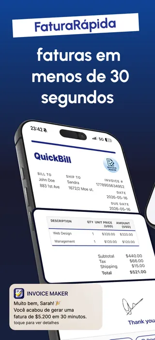Invoicing App Store screenshot set rendered in Português