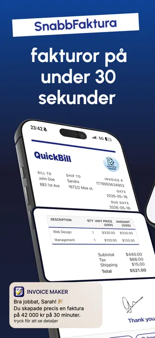 Invoicing App Store screenshot set rendered in Svenska