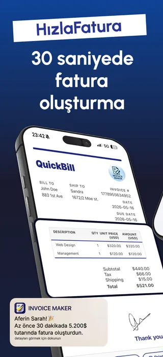 Invoicing App Store screenshot set rendered in Türkçe