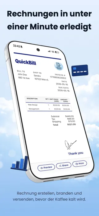 Invoicing App Store screenshot set rendered in Deutsch